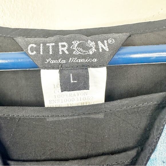 CITRON Silk Blouse Womens Large Handkerchief Hem Blue Flowy Long Sleeves - Picture 6 of 8